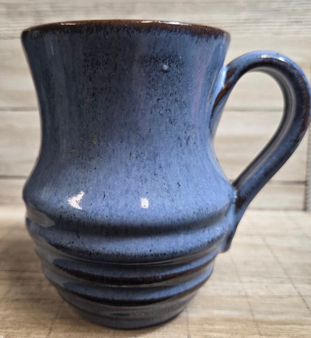 Vintage G.F. Cole Pottery Mug Blue Glaze Sanford NC Signed G. F. Cole + Co Stamp
